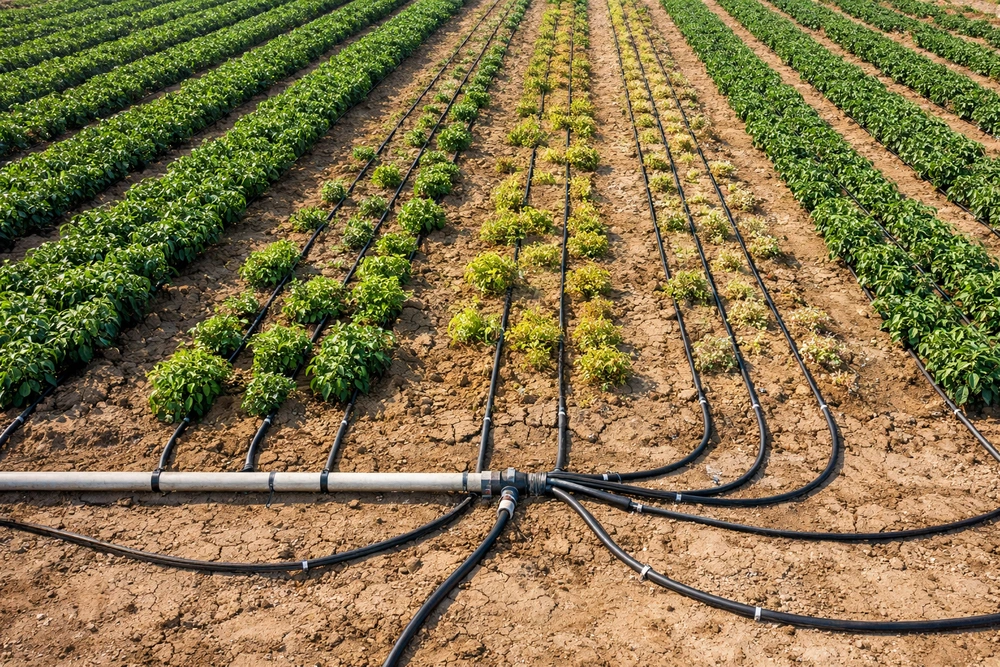 Panjang instalasi selang irigasi
