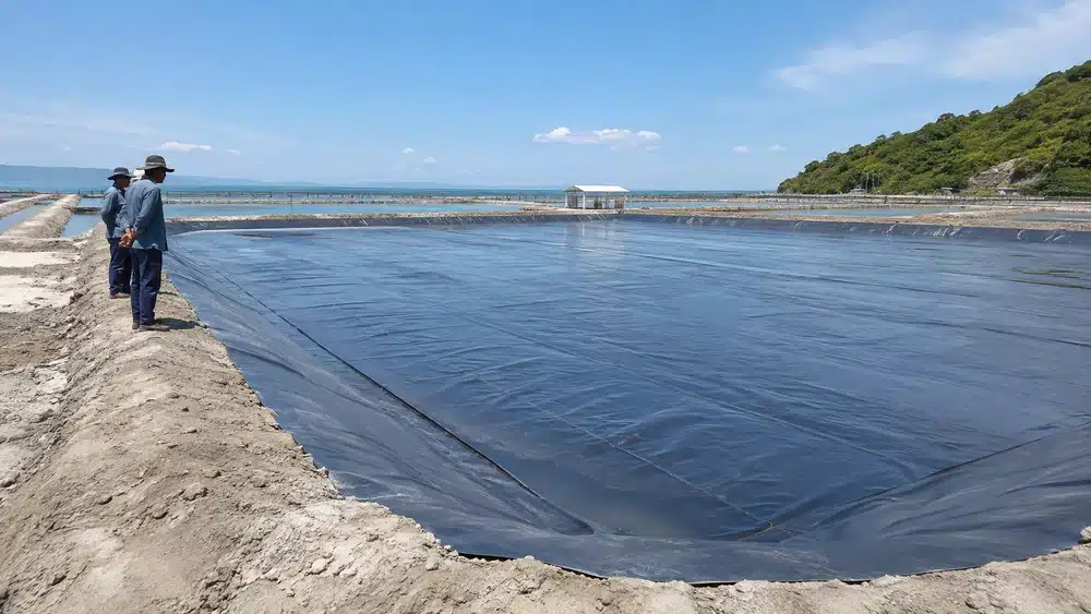 Geomembrane HDPE yang sudah terpasang
